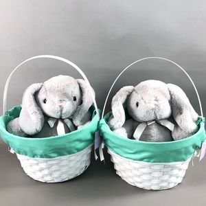 Holiday Home Plush Bunny Inside Basket 13” 2pcs